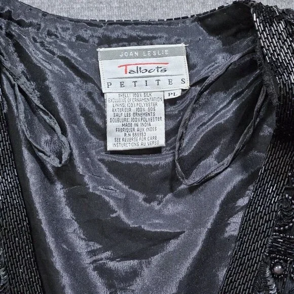 Joan Leslie Talbots Jacket Womens L Petite Black Top Sequins Beads Silk LS Vtg - Picture 3 of 16